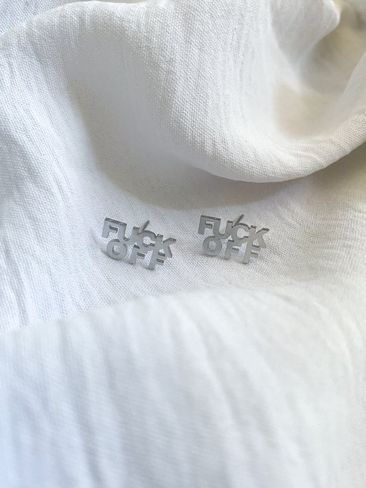 F*ck Off Studded Earrings - Silver