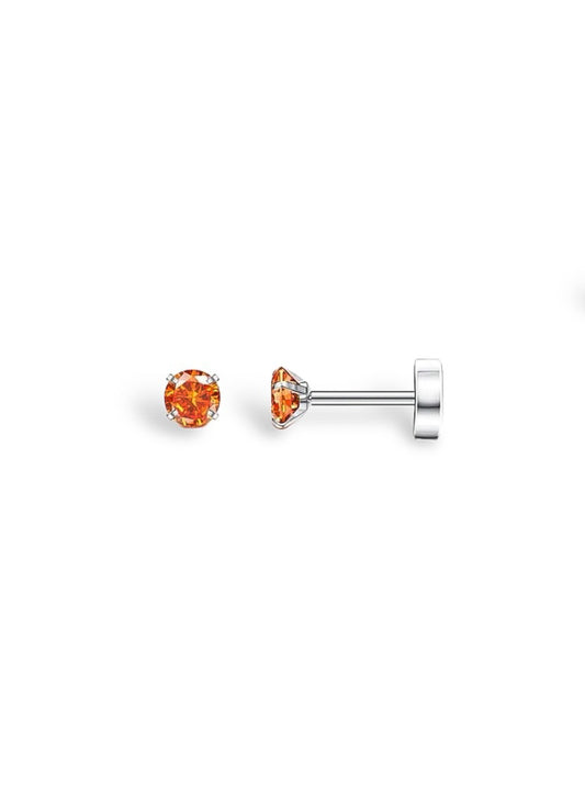 Bright Orange Diamanté Flat-Back Earrings - Silver