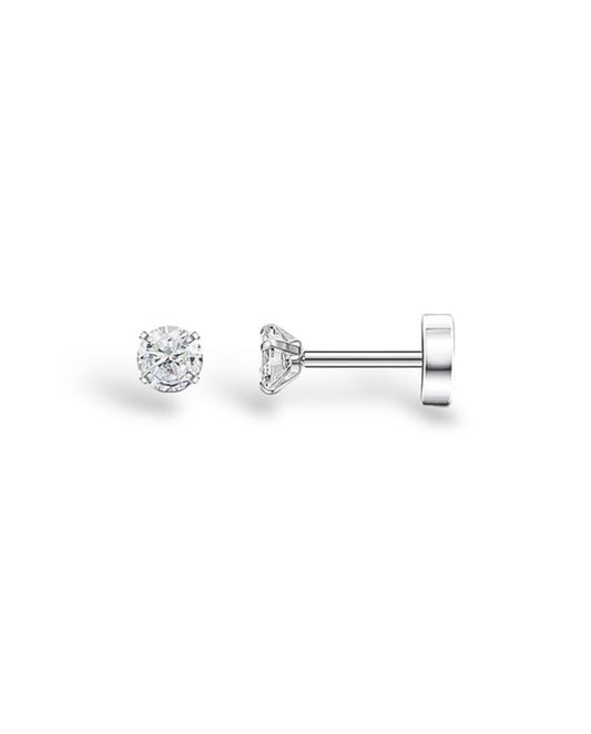 Diamanté Flat-Back Earrings - Silver