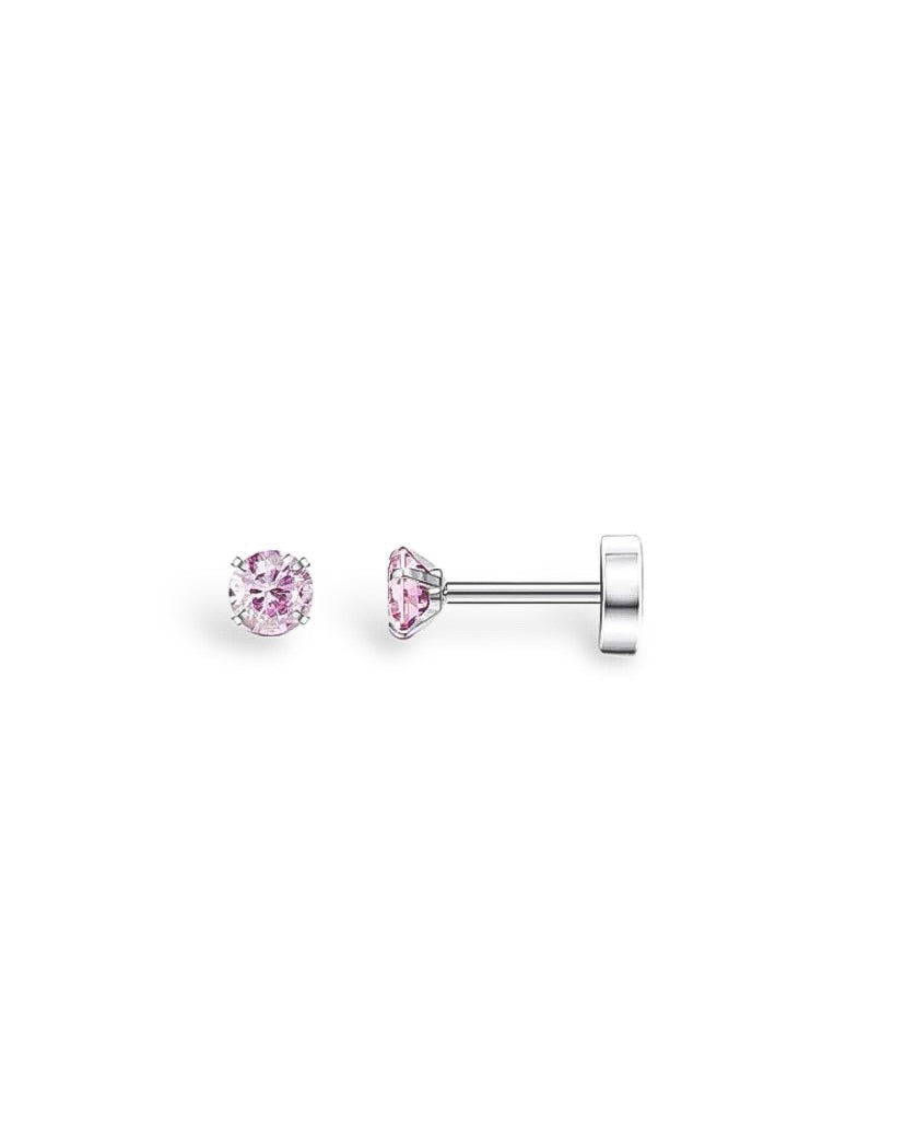 Pink Diamanté Flat-Back Earrings - Silver