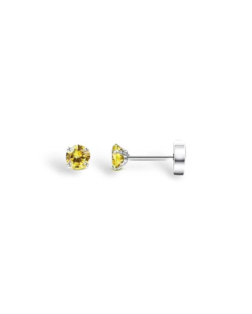Yellow Diamanté Flat-Back Earrings - Silver