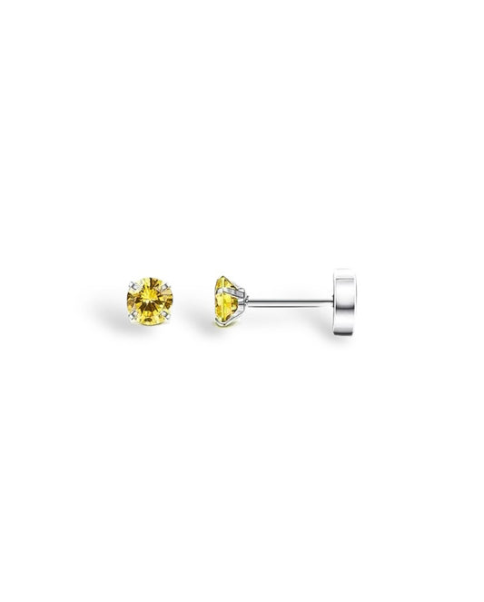 Yellow Diamanté Flat-Back Earrings - Silver