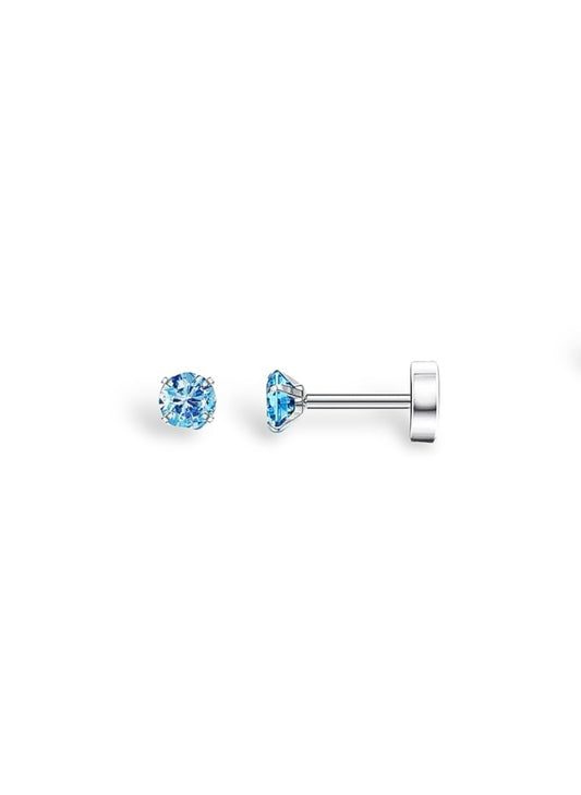 Baby Blue Diamanté Flat-Back Earrings - Silver