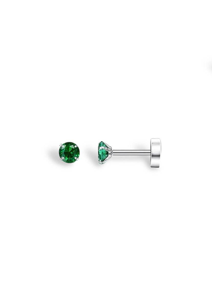 Royal Green Diamanté Flat-Back Earrings - Silver