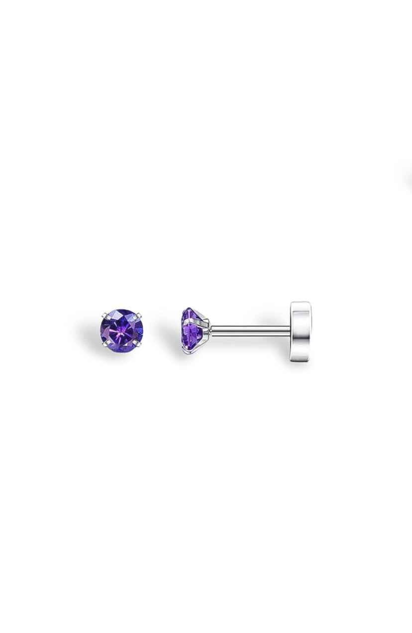 Purple Diamanté Flat-Back Earrings - Silver