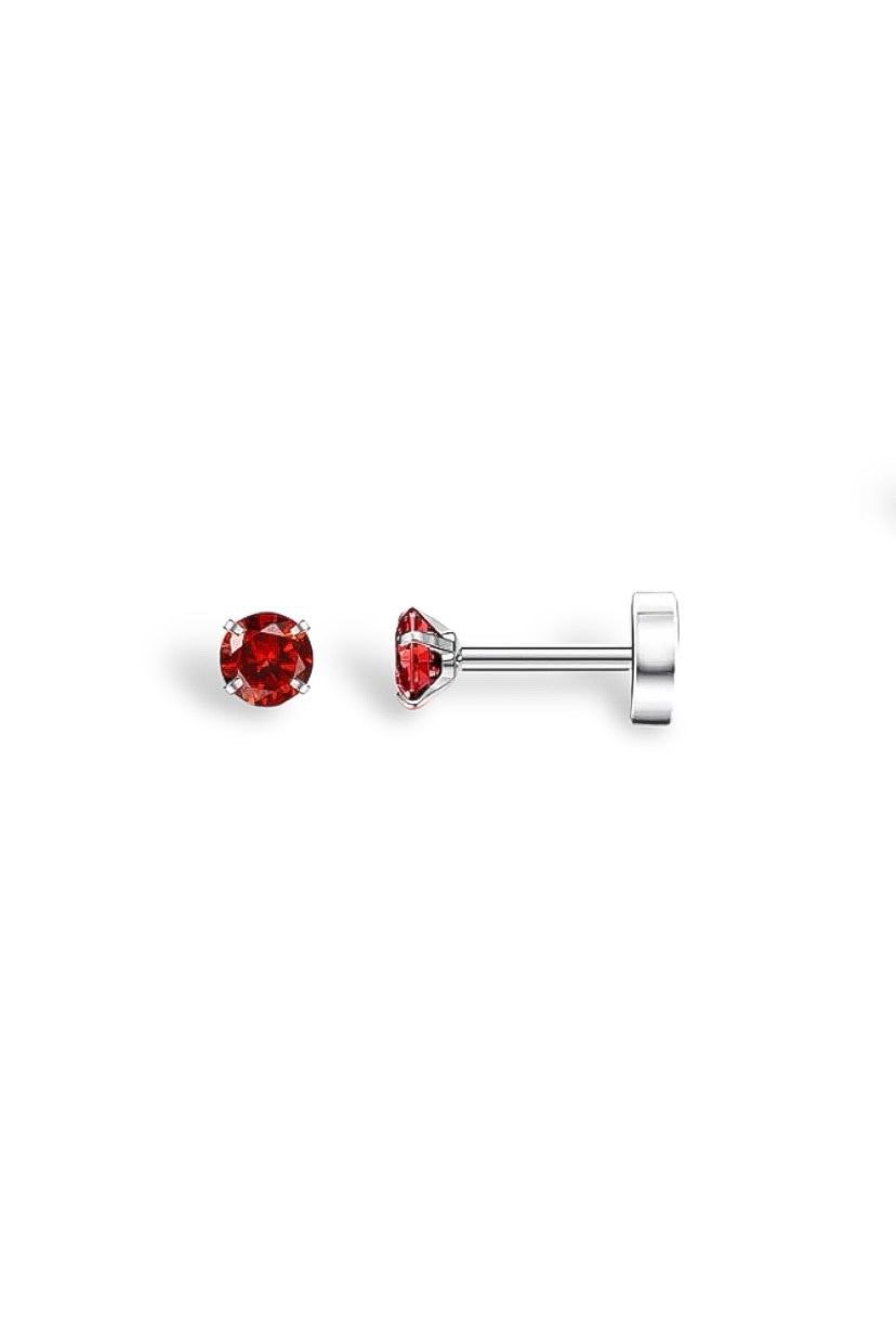 Red Diamanté Flat-Back Earrings - Silver