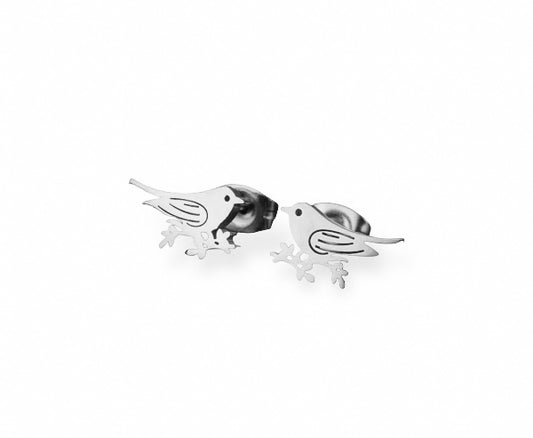Bird Earring Studs - Silver