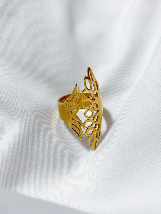Wing Design Statement Ring - Gold