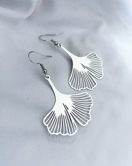 Ginkgo Dangle Earrings - Silver