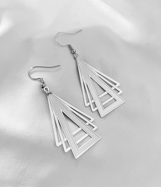 Geometric Dangle Earrings - Silver