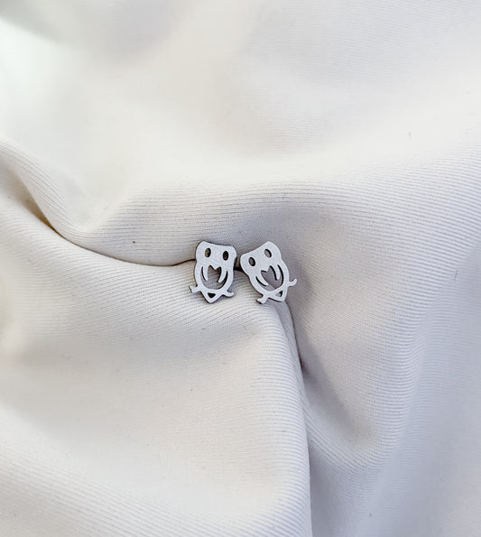 Owl Earring Studs - Silver
