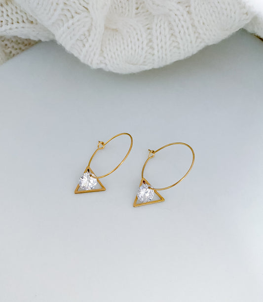 Diamanté Geometric Earrings - Gold