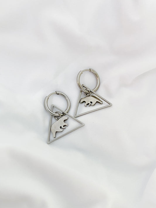 Geometric Grizzly Sleeper Earrings - Silver