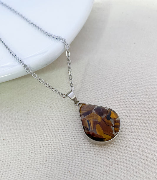 Embedded Stone Necklace - Silver