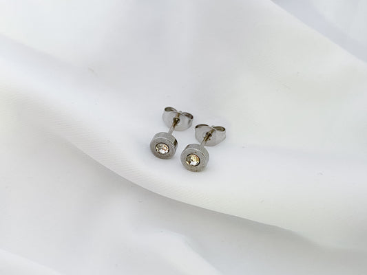 Classic Flat Diamanté Earring Studs - Silver