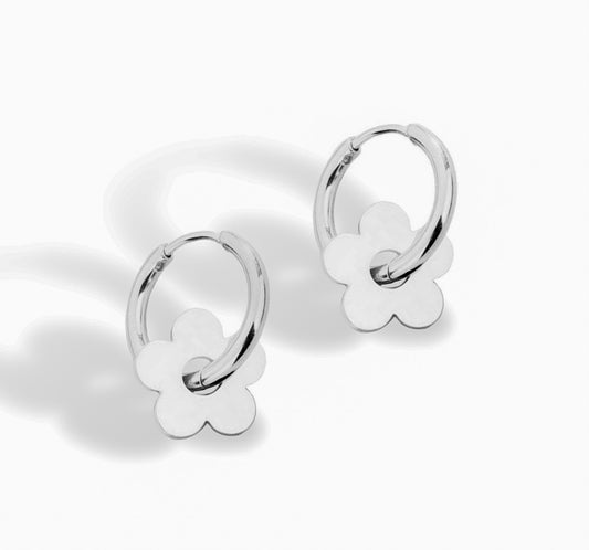 Daisy Hoop Earrings - Silver