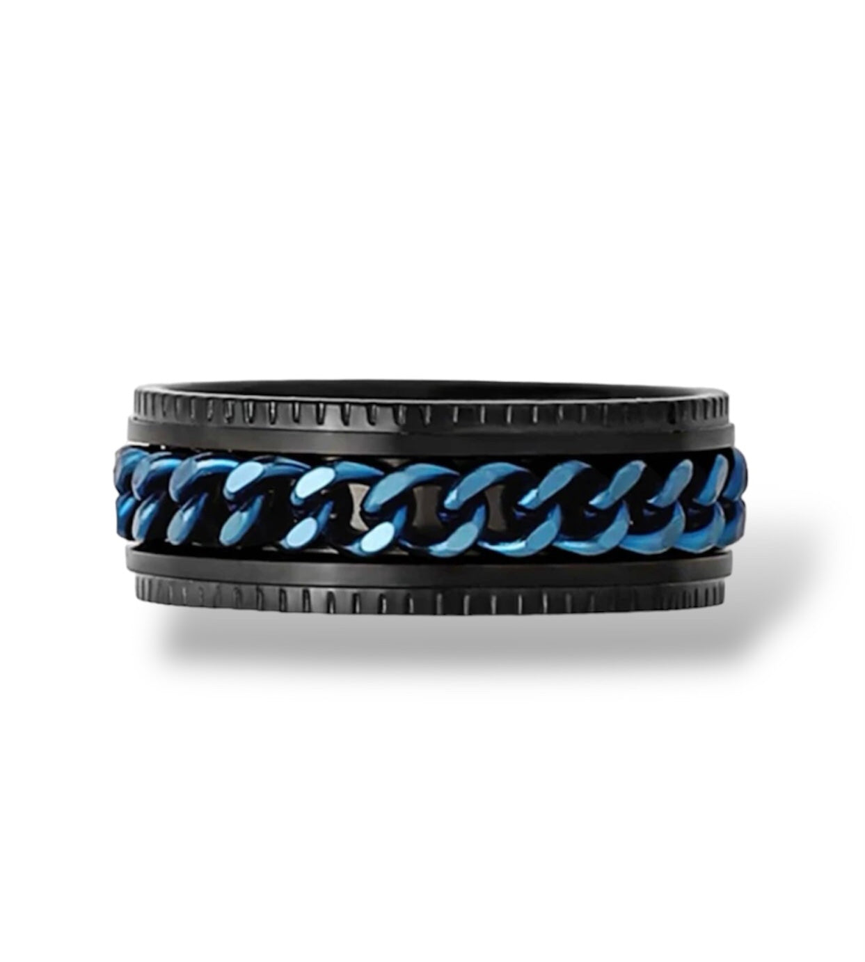 Chain Fidget Ring: Blue-on-Black