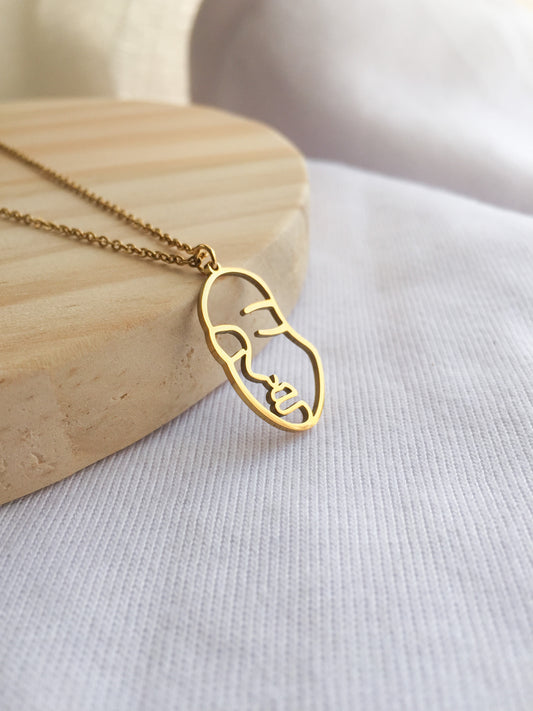 Abstract Face Necklace - Gold