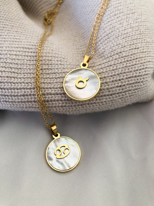 Mother-of-Pearl Zodiac Necklaces - Gold