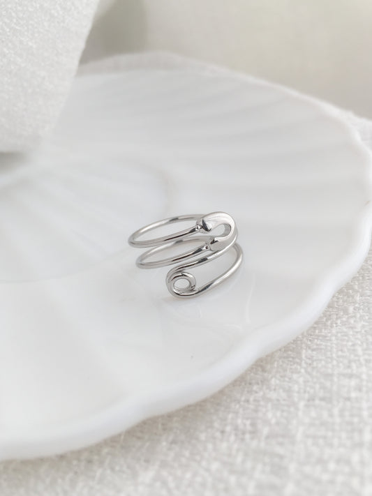 Safety Pin Cuff Ring - Silver